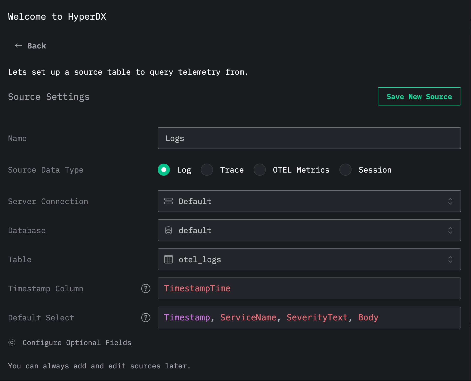 Создание источника логов
